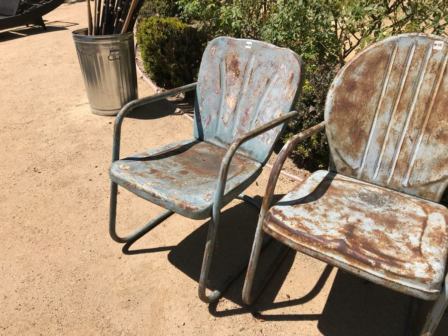 Set Of (3) Vintage Painted Metal Motel Chairs - Use As Planters [Photo 5]