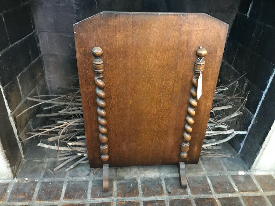 Vintage Wooden Fireplace Screen Barley Twist Design 53'W [Photo 2]