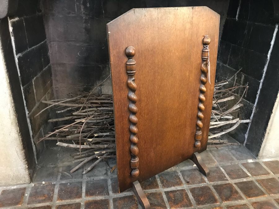 Vintage Wooden Fireplace Screen Barley Twist Design 53'W [Photo 3]