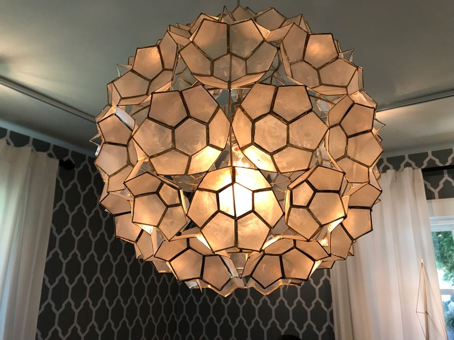 Large Capiz Shell Globe Chandelier [Photo 2]