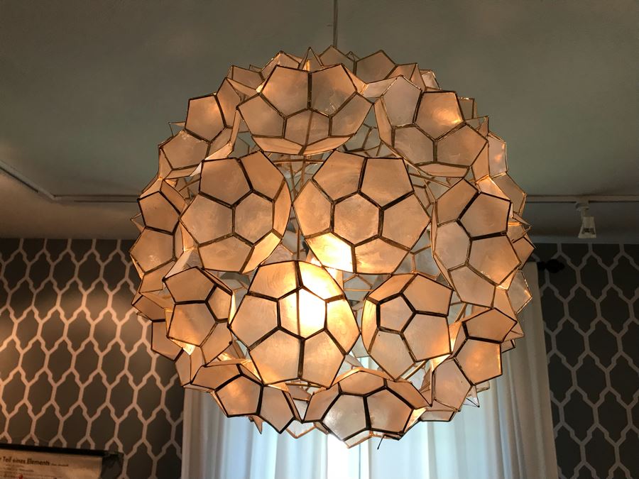 Large Capiz Shell Globe Chandelier [Photo 3]