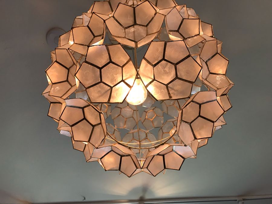 Large Capiz Shell Globe Chandelier [Photo 4]