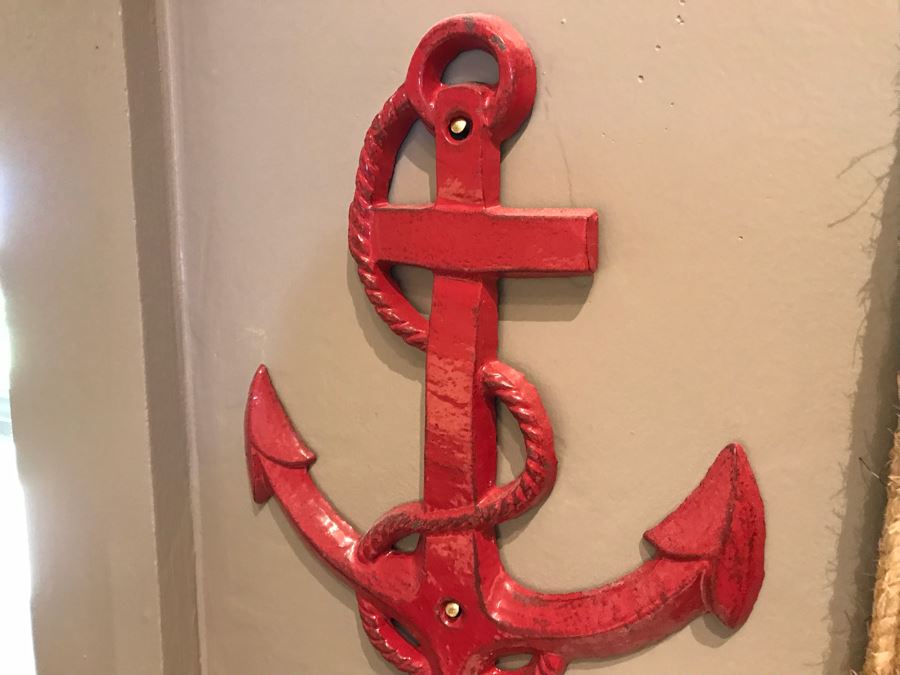 Rope Vanity Mirror And Red Metal Anchor Hook [Photo 7]