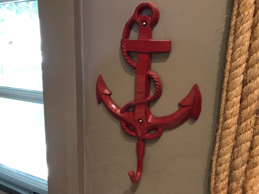 Rope Vanity Mirror And Red Metal Anchor Hook [Photo 5]