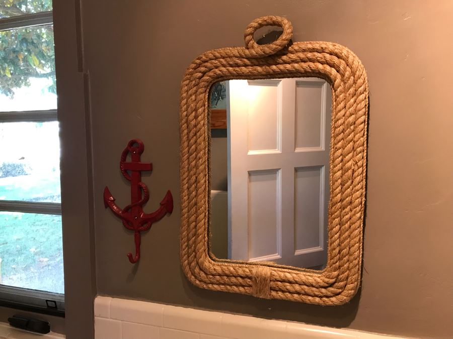 Rope Vanity Mirror And Red Metal Anchor Hook [Photo 1]