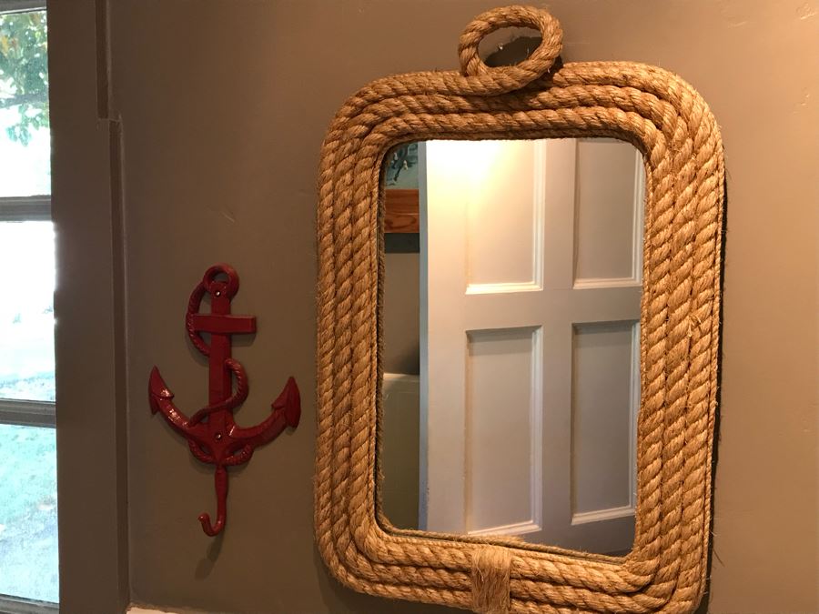 Rope Vanity Mirror And Red Metal Anchor Hook [Photo 2]