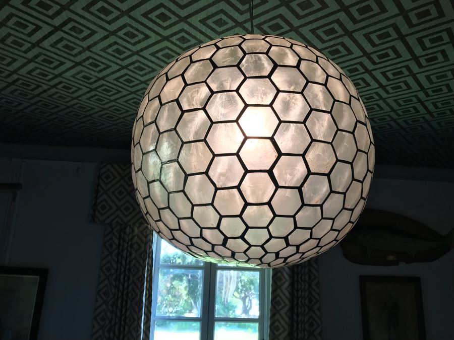 Large Capiz Shell Globe Chandelier [Photo 11]