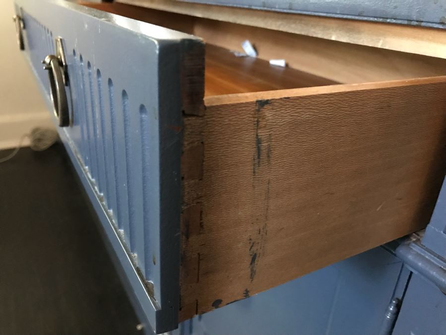 Painted Blue Wooden Buffet Credenza With Silver Storage Drawer 78'W X 20'D X 31'H [Photo 6]