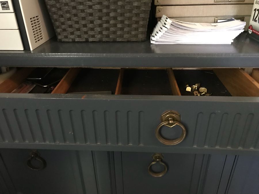 Painted Blue Wooden Buffet Credenza With Silver Storage Drawer 78'W X 20'D X 31'H [Photo 8]