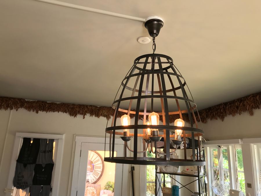 Large Metal Cage 4 Light Chadelier Light Fixture 2'W [Photo 4]