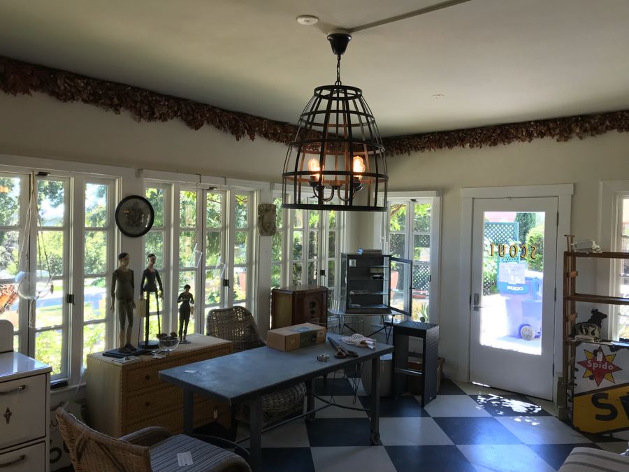 Large Metal Cage 4 Light Chadelier Light Fixture 2'W [Photo 2]