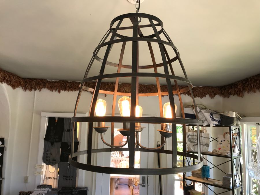 Large Metal Cage 4 Light Chadelier Light Fixture 2'W
