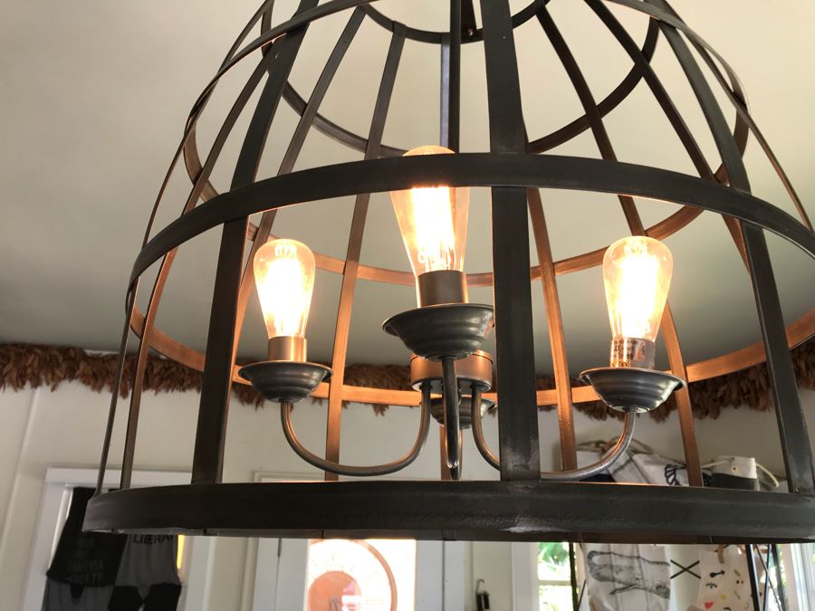 Large Metal Cage 4 Light Chadelier Light Fixture 2'W [Photo 7]