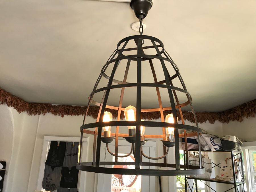 Large Metal Cage 4 Light Chadelier Light Fixture 2'W [Photo 5]