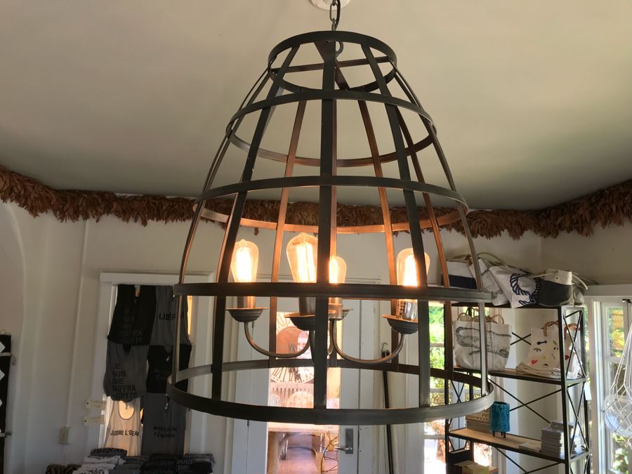 Large Metal Cage 4 Light Chadelier Light Fixture 2'W [Photo 6]