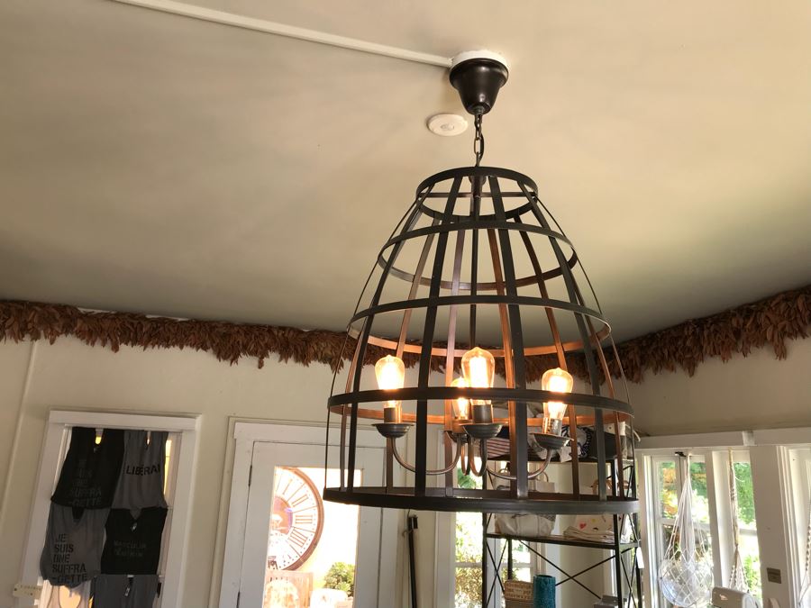 Large Metal Cage 4 Light Chadelier Light Fixture 2'W [Photo 3]