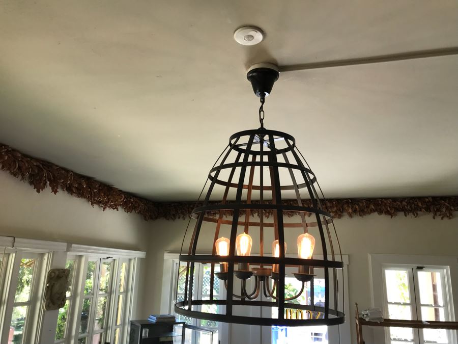 Large Metal Cage 4 Light Chadelier Light Fixture 2'W [Photo 12]