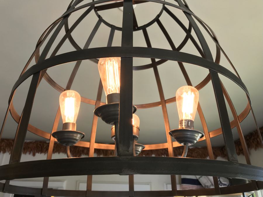 Large Metal Cage 4 Light Chadelier Light Fixture 2'W [Photo 10]