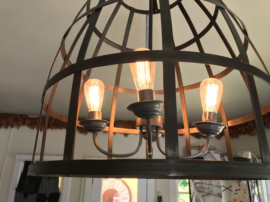 Large Metal Cage 4 Light Chadelier Light Fixture 2'W [Photo 8]
