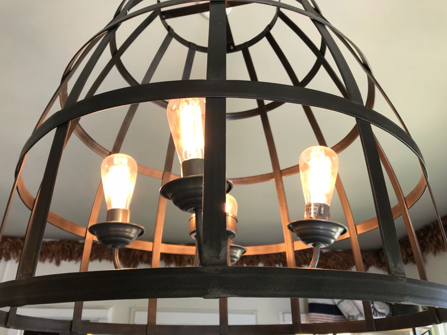 Large Metal Cage 4 Light Chadelier Light Fixture 2'W [Photo 9]