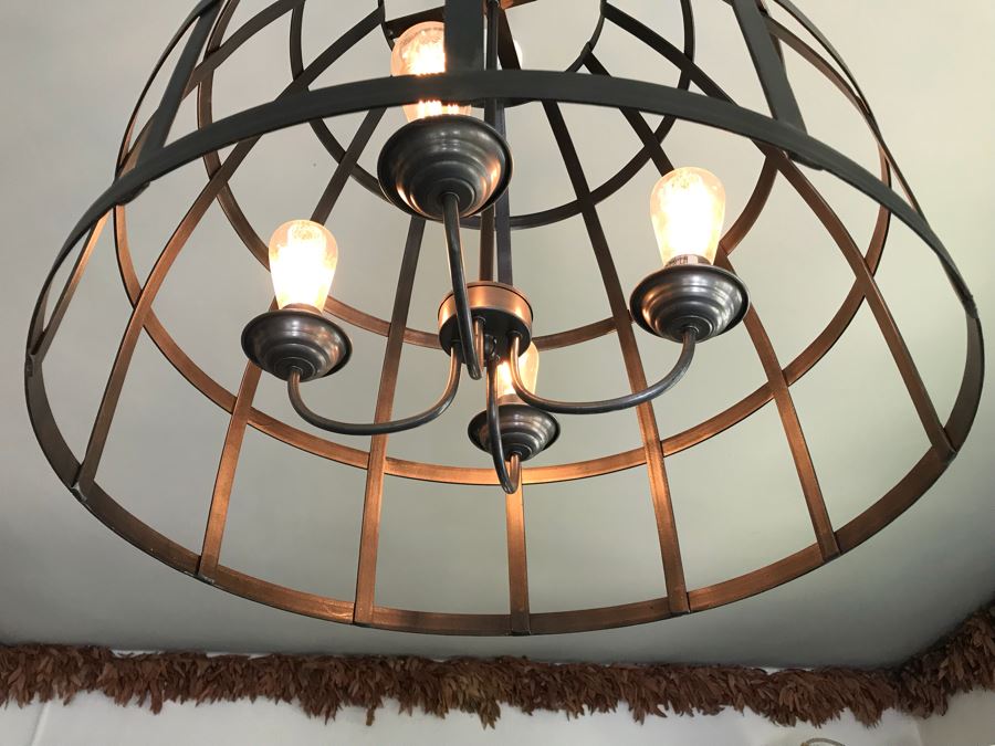Large Metal Cage 4 Light Chadelier Light Fixture 2'W [Photo 11]