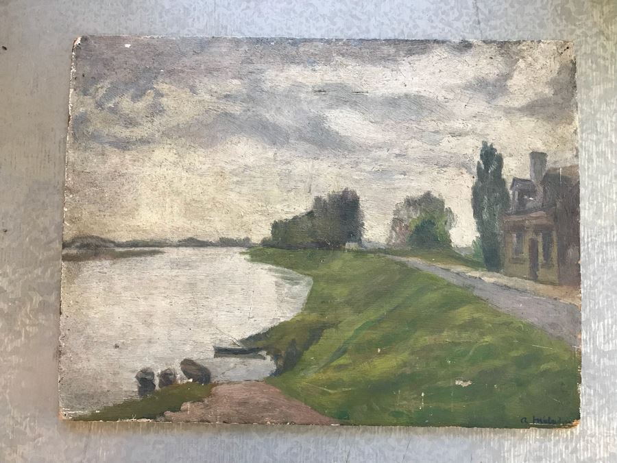Vintage 1926 French Plein Air Oil Painting On Board Signed Lower Right Retail $650 [Photo 3]
