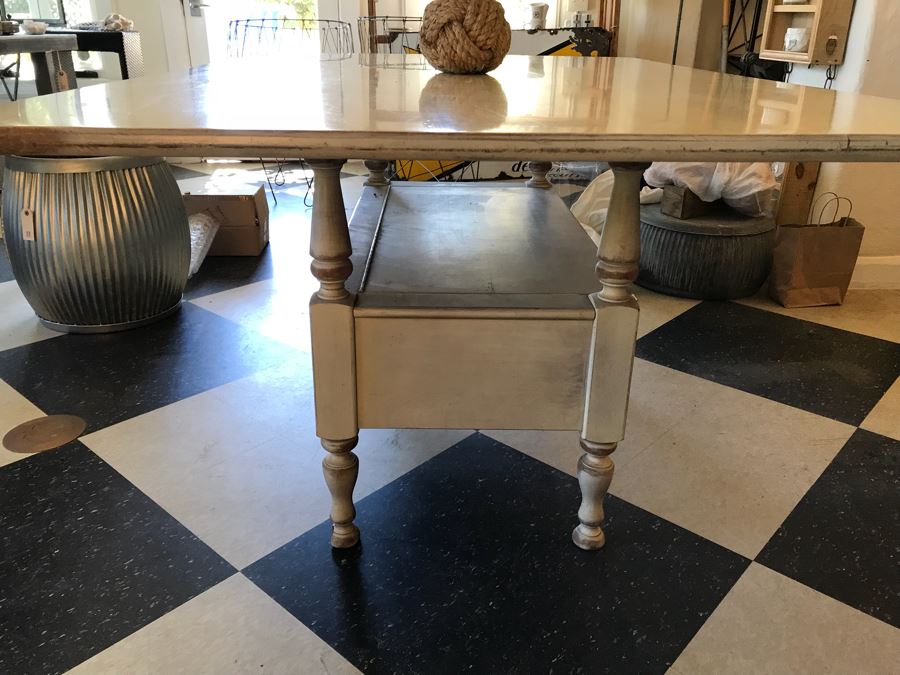 Vintage Painted Wooden Table With Lower Storage Chest [Photo 7]