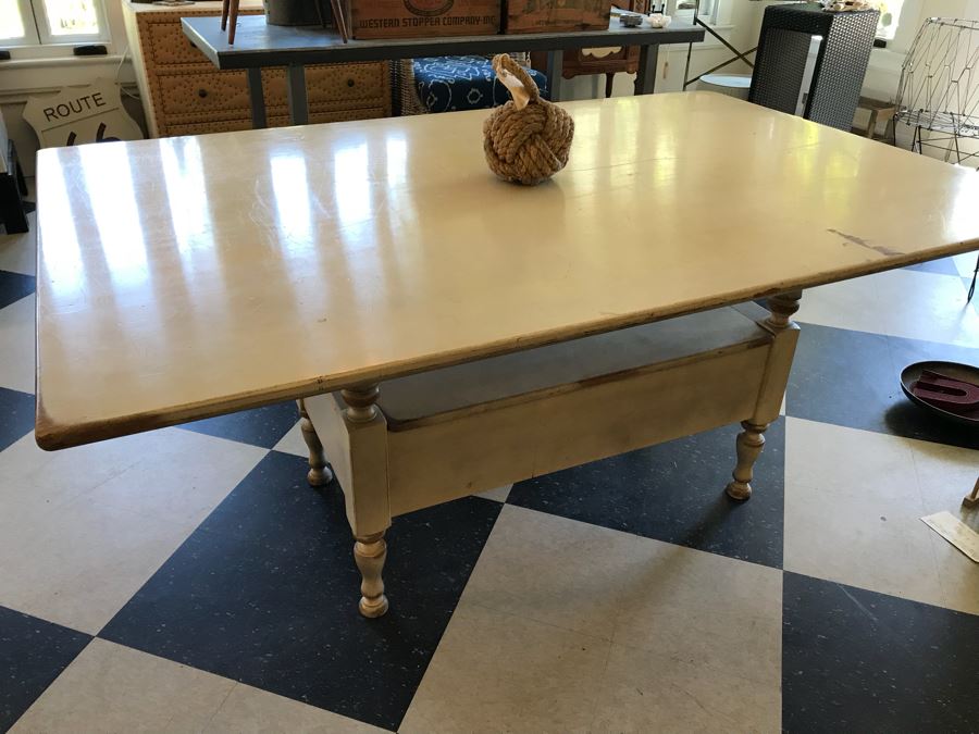 Vintage Painted Wooden Table With Lower Storage Chest [Photo 12]