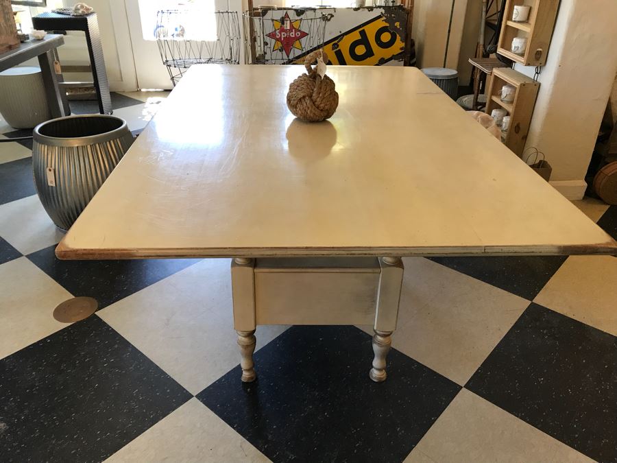 Vintage Painted Wooden Table With Lower Storage Chest [Photo 9]