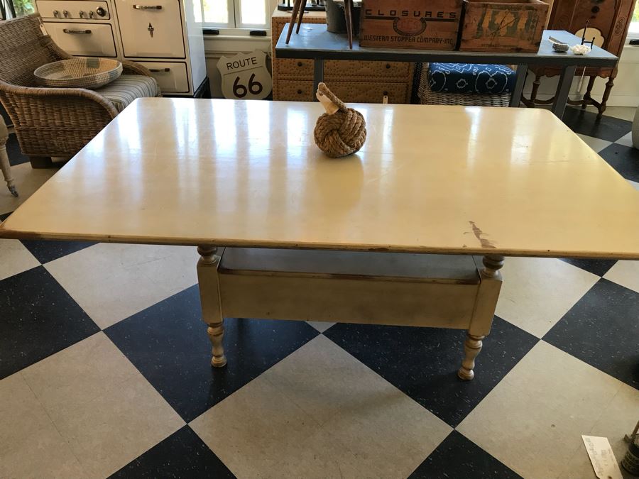 Vintage Painted Wooden Table With Lower Storage Chest [Photo 2]