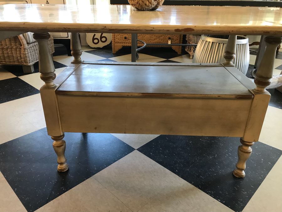 Vintage Painted Wooden Table With Lower Storage Chest [Photo 3]