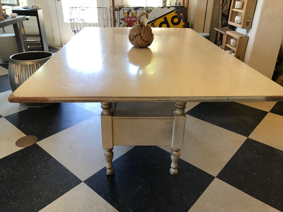 Vintage Painted Wooden Table With Lower Storage Chest [Photo 6]