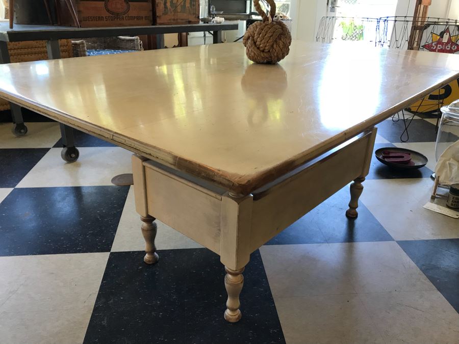 Vintage Painted Wooden Table With Lower Storage Chest [Photo 10]