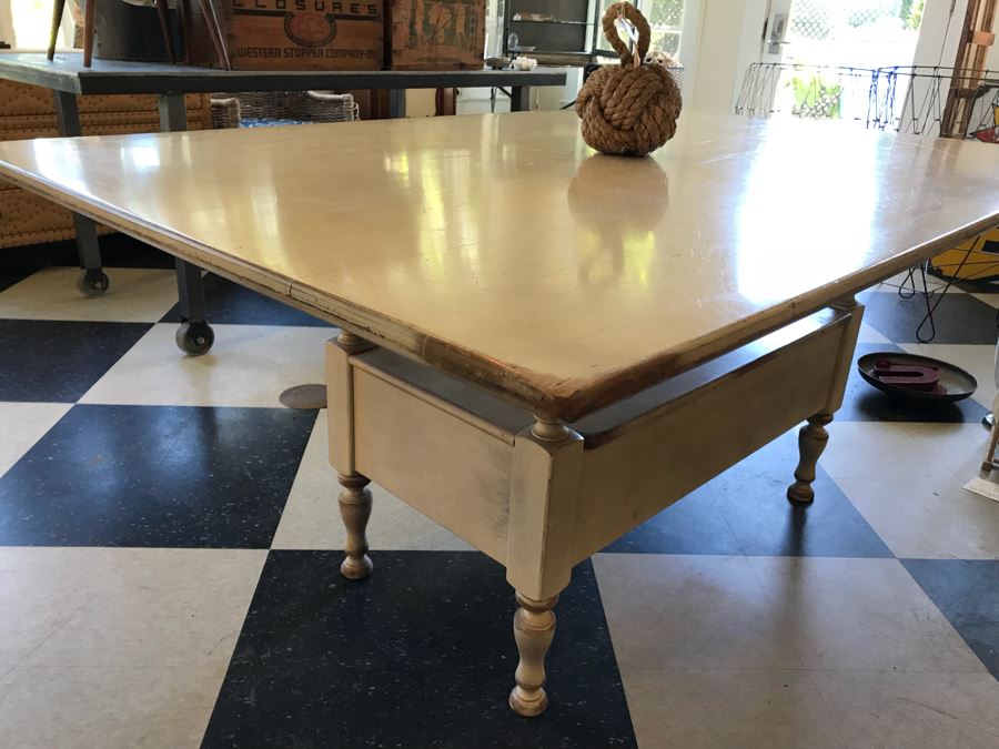 Vintage Painted Wooden Table With Lower Storage Chest [Photo 11]