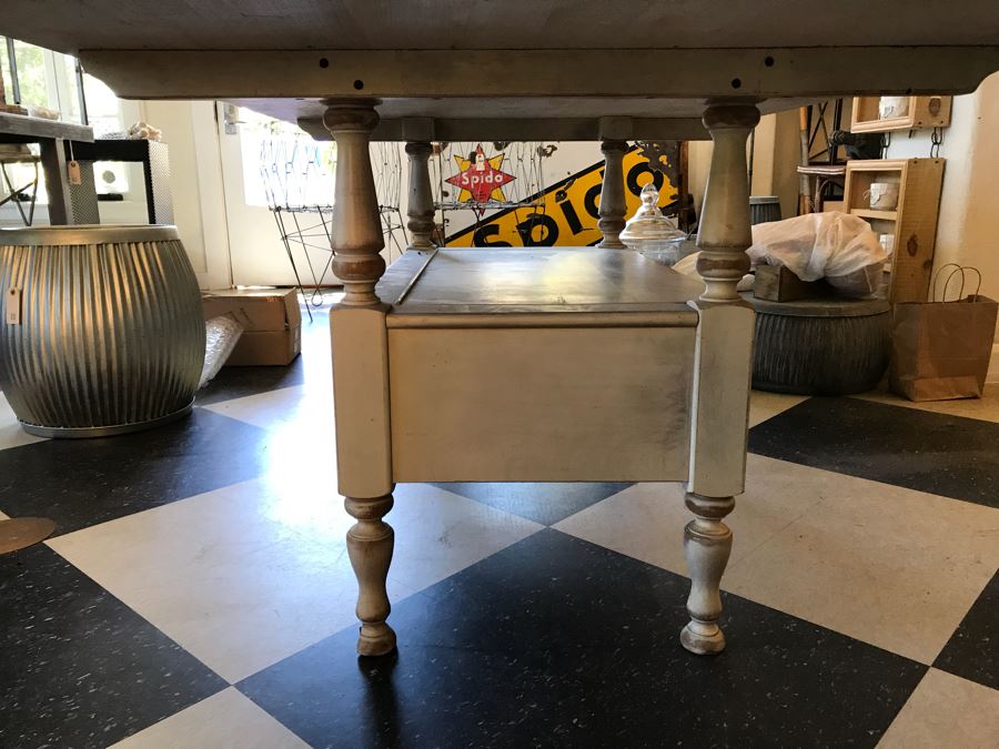 Vintage Painted Wooden Table With Lower Storage Chest [Photo 8]