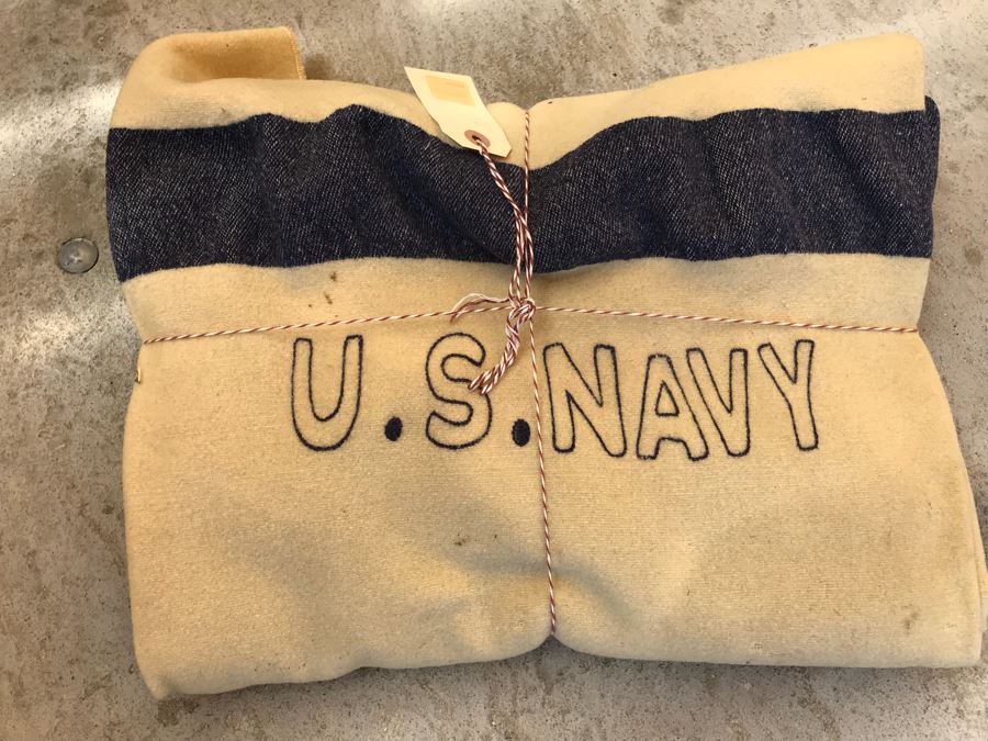 Vintage Wool NAVY Blanket Retail $200