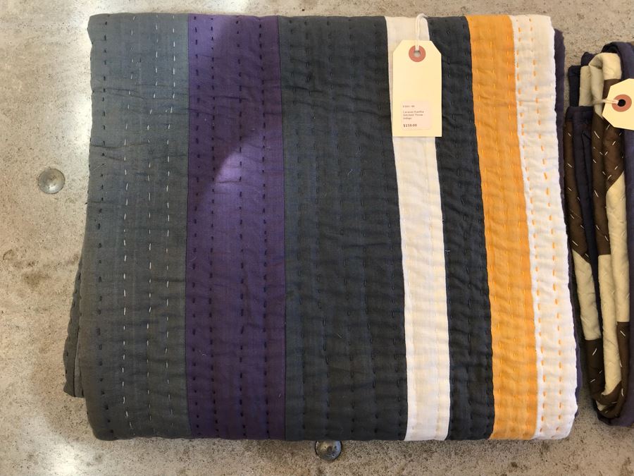 Pair Of Caravan Kantha Stitched Throws Retail $300 [Photo 2]