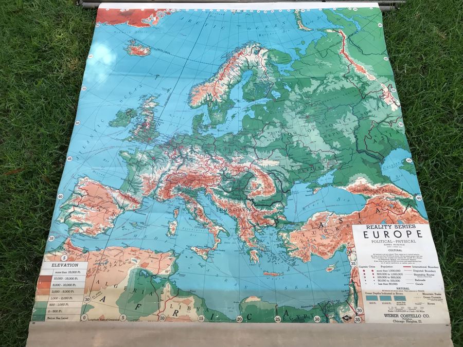 Vintage School Pull Down Map Reality Series Europe Weber Costello Co [Photo 2]