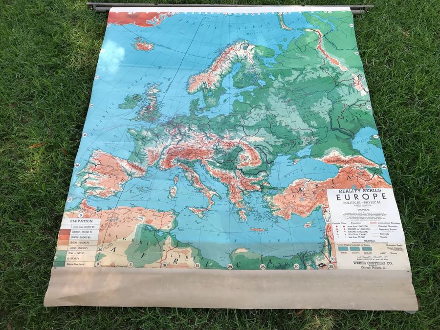 Vintage School Pull Down Map Reality Series Europe Weber Costello Co