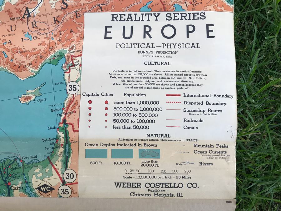 Vintage School Pull Down Map Reality Series Europe Weber Costello Co [Photo 7]