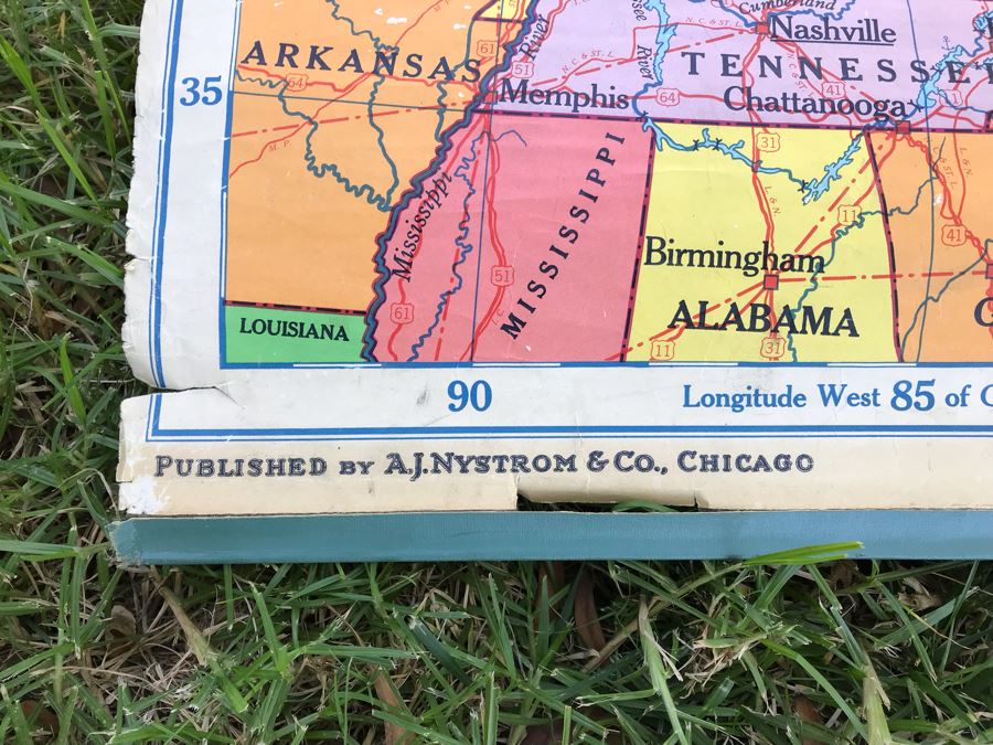 Vintage School Pull Down Map How Transportation Routes Are Shown On Map A.J. Nystrom & Co Zoe A. Thralls Has Some Tears [Photo 5]