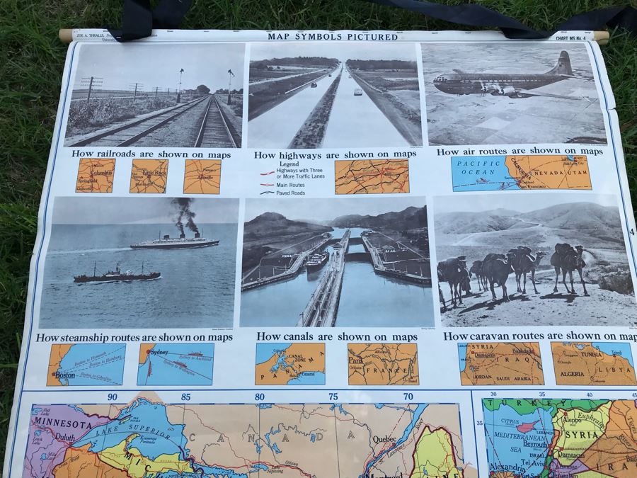 Vintage School Pull Down Map How Transportation Routes Are Shown On Map A.J. Nystrom & Co Zoe A. Thralls Has Some Tears [Photo 2]