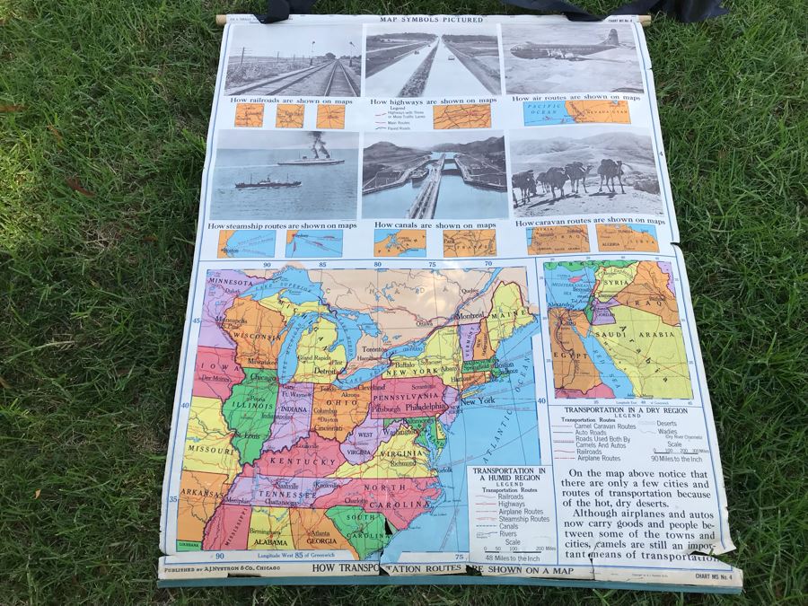 Vintage School Pull Down Map How Transportation Routes Are Shown On Map A.J. Nystrom & Co Zoe A. Thralls Has Some Tears [Photo 1]