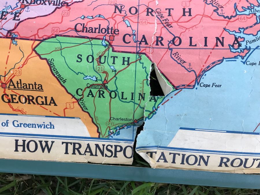 Vintage School Pull Down Map How Transportation Routes Are Shown On Map A.J. Nystrom & Co Zoe A. Thralls Has Some Tears [Photo 8]