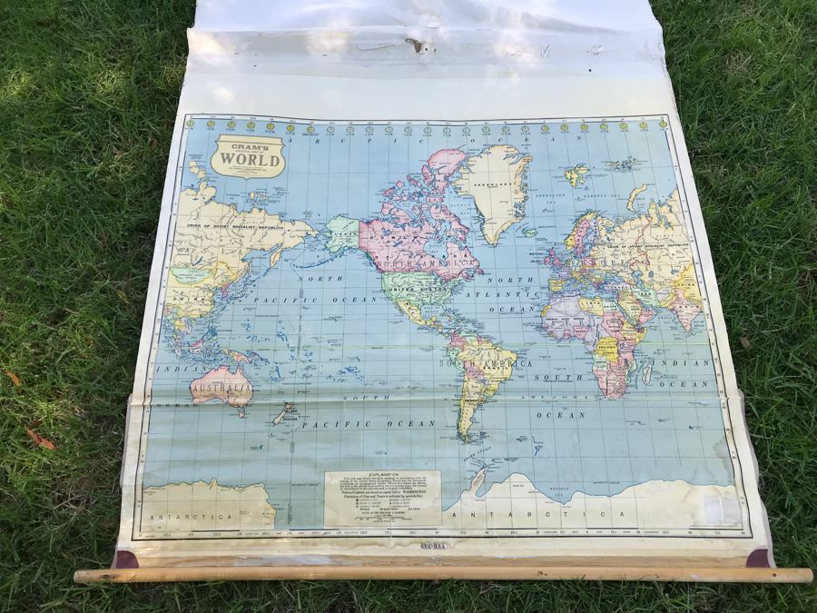 Vintage School Pull Down Map CRAM's Political Map Of World [Photo 1]