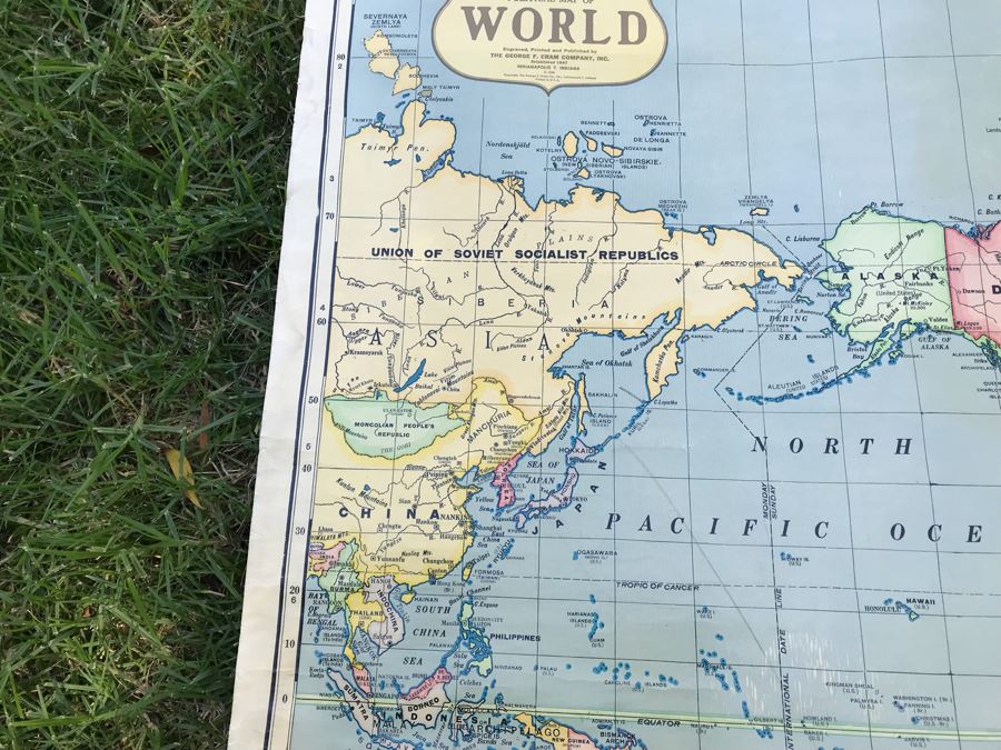 Vintage School Pull Down Map CRAM's Political Map Of World [Photo 7]