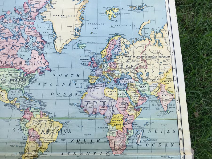 Vintage School Pull Down Map CRAM's Political Map Of World [Photo 11]