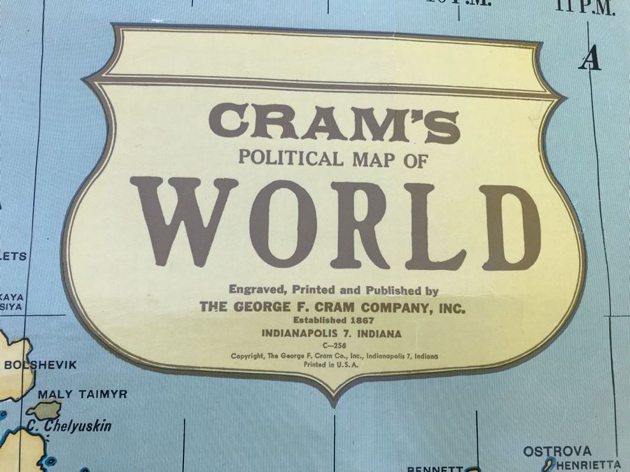 Vintage School Pull Down Map CRAM's Political Map Of World [Photo 3]
