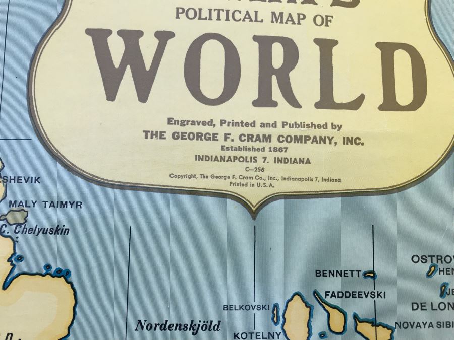 Vintage School Pull Down Map CRAM's Political Map Of World [Photo 4]