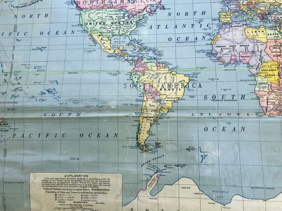 Vintage School Pull Down Map CRAM's Political Map Of World [Photo 12]